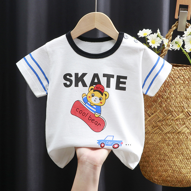 Factory a T-shirt for children's wear Boys and girls T-shirt baby summer solid color cotton printed short sleeve stripe