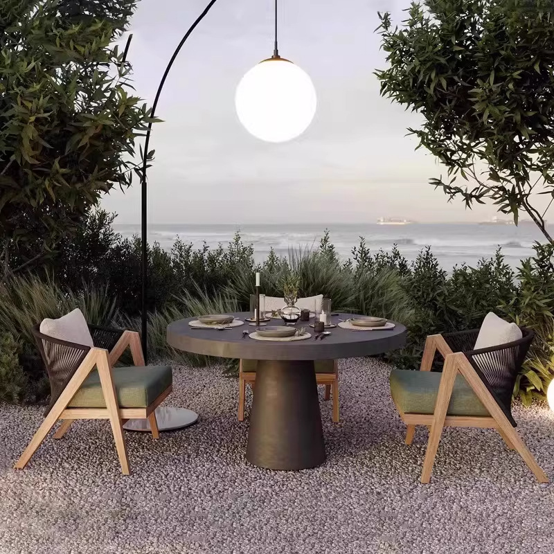 Sofá de teca al aire libre patio al aire libre villa jardín tela de caña anticorrosión mesa de té combinación de ocio al aire libre muebles de madera maciza