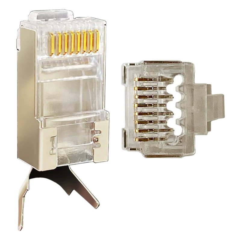 Fangbei EZCAT7 RJ45 семь классов перфорированной сеткой хрустальной головки экранированной позолоченной семь типов сквозных отверстий хрустальной головки