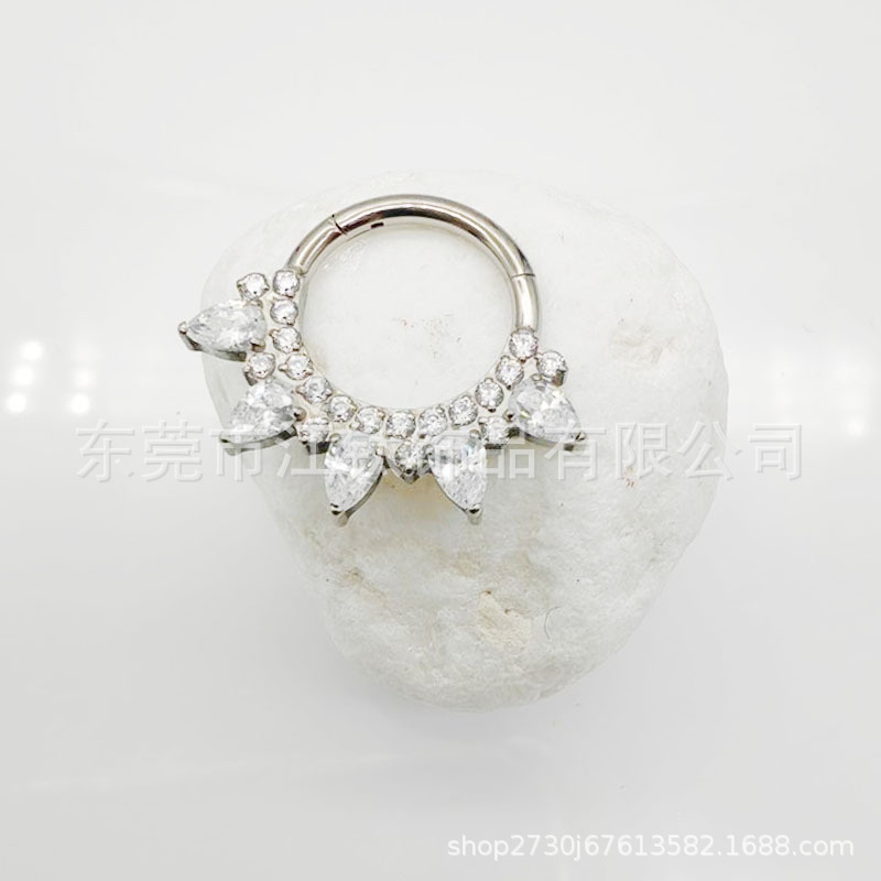 Titanium Nose Ring Closed Hoop with Petals Inlaid 5A Zircon G23 ASTM F136 Body Piercing Jewelry detail image 10