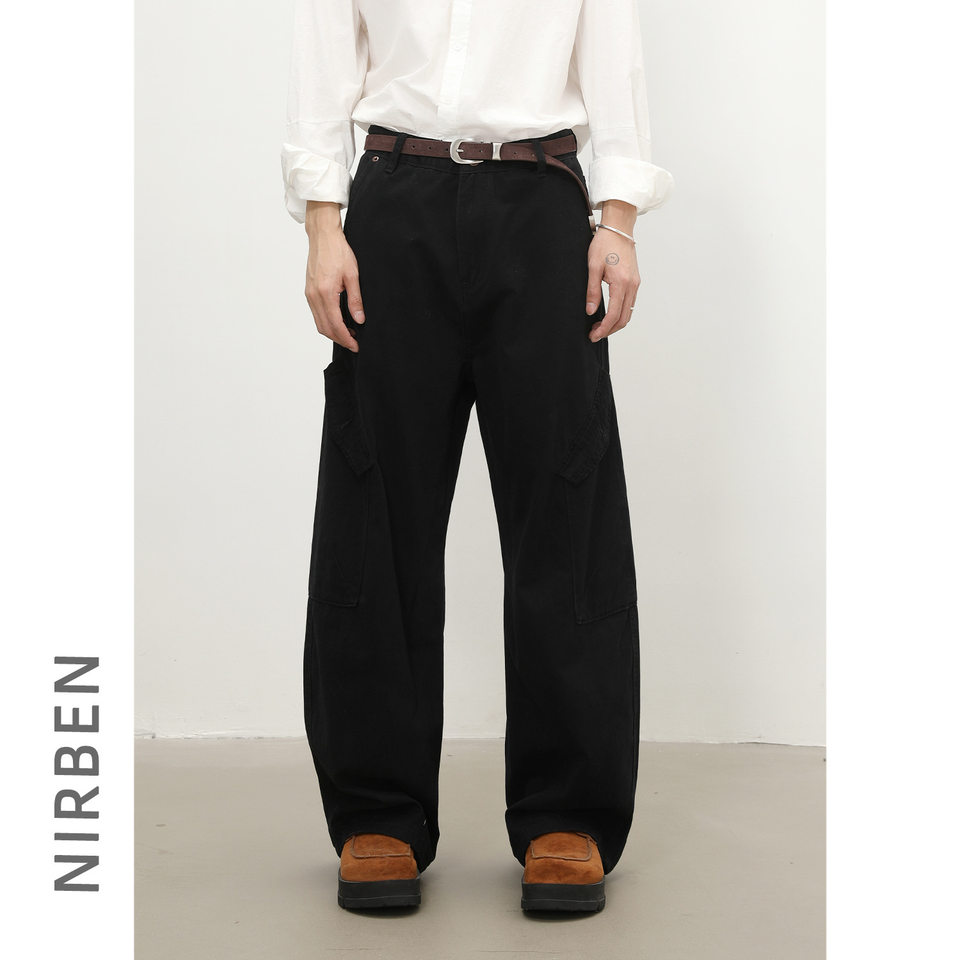 Quần cargo nam cotton nguyên chất dáng rộng thẳng nhiều túi — con lạc đà, màu xám, màu xám nhạt, đen