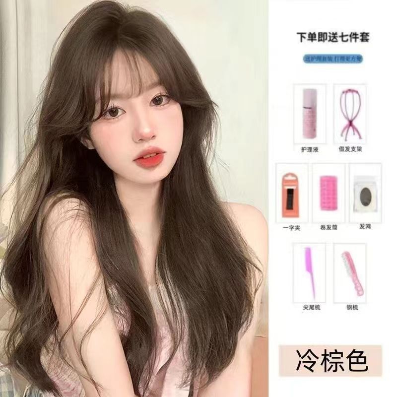Ruolan Xuchang 女性用ウィッグ、フルヘアスタイル、大きなウェーブのかかったロング巻き毛、ファッショナブルでナチュラルなフルウィッグ、巻き毛、フルヘッドギア|undefined