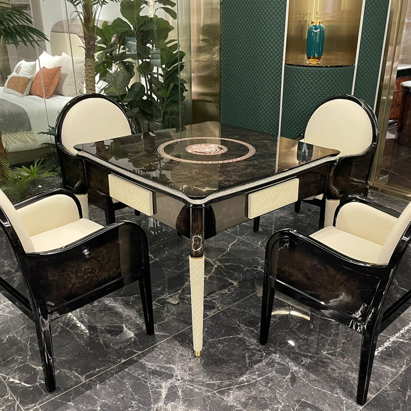Máquina de mahjong automática para el hogar de lujo ligero, villa de lujo ligero italiano, mesa de comedor de madera maciza, juego de cartas, mesa de mahjong de doble uso
