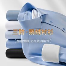 轻奢羽绒衬衣男士三防免烫职业上衣加厚保暖90白鹅绒长袖衬衫批发