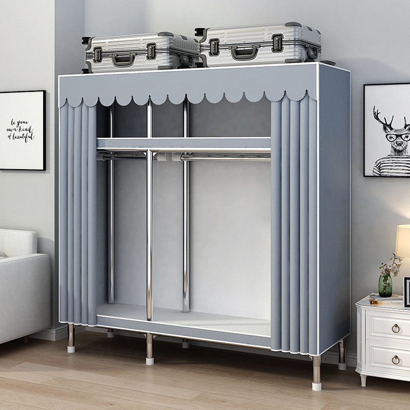 Wardrobe for Home Bedroom, Simple Assembly, Thickened and Reinforced All-Steel Frame, Suitable for Rental Apartments and Dormitories, Sturdy and Durable Fabric Overall