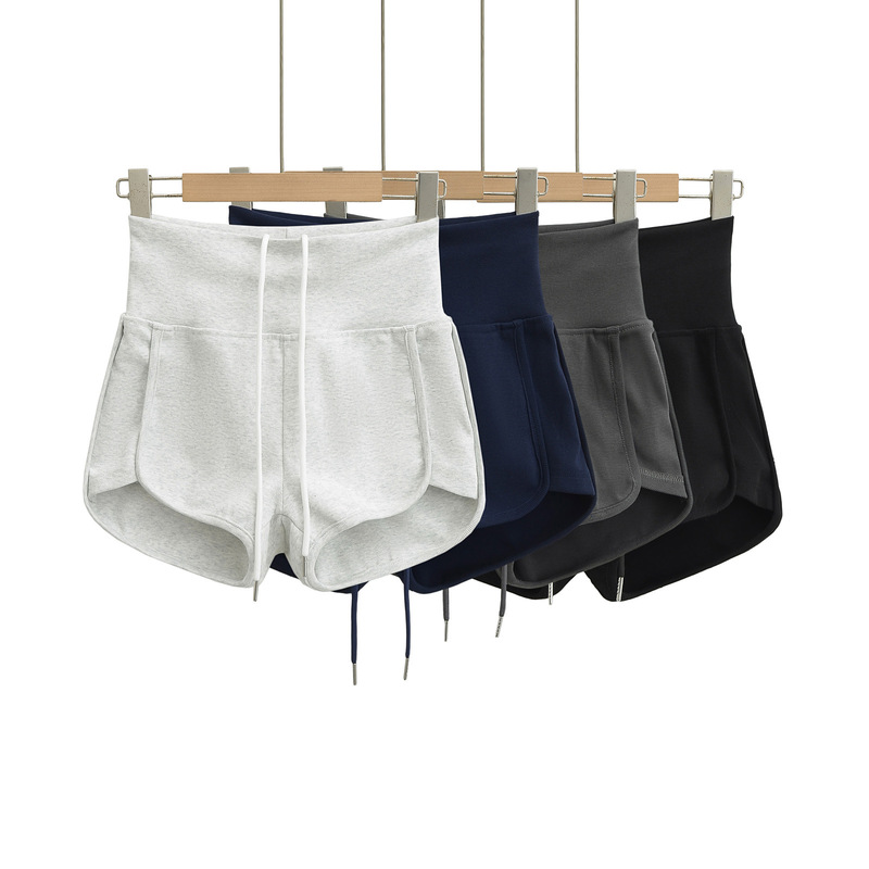 American Retro Drawstring Elastic Waist Sports Style Shorts for Women 2025 Summer New Home A-Line Wide-Leg Hot Pants