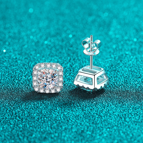 925 sterling silver earrings for women fat square moissanite earrings plated pt950 gold ear jewelry manufacturer wholesale