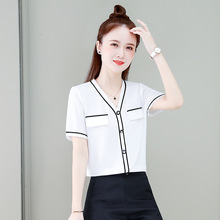 欧货v领短袖T恤女2024夏季新款韩版修身显瘦小个子时尚体恤打底衫