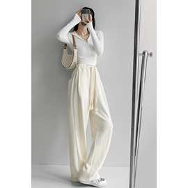 垂感编织抽绳遛弯裤女2022春秋新款韩版宽松拖地长裤慵懒风运动裤