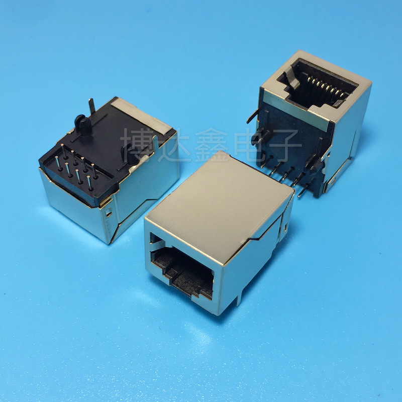 Bodaxin electronic RJ45 female 8P horizontal in-line extended L = 21mm copper shell network socket connector