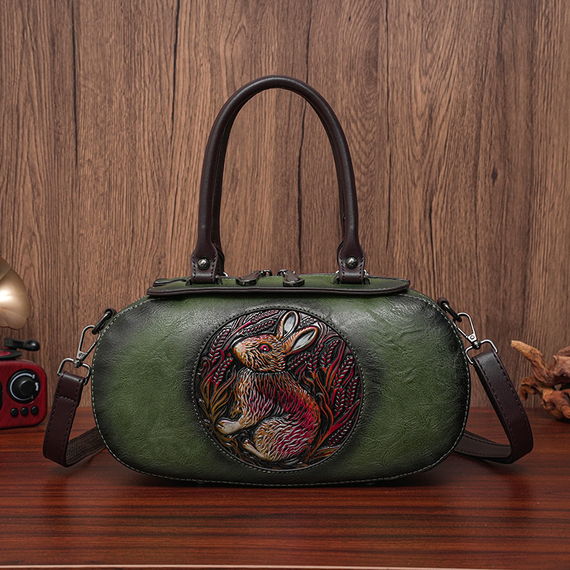 Chinese Style Embossed Boston Handbag - Large Capacity Versatile Casual Commuter Bag For Women - Thumbnail 2