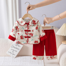 女童中式加绒汉服套装冬季加厚外出儿童两件套宝宝保暖喜庆拜年服