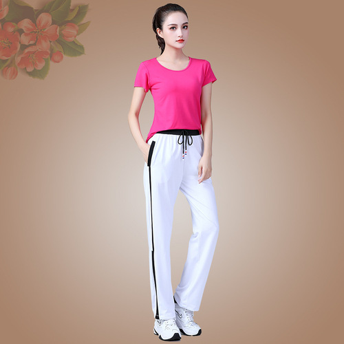 广场舞服装新款夏季短袖鬼步舞运动服束口长裤中老年演出服装