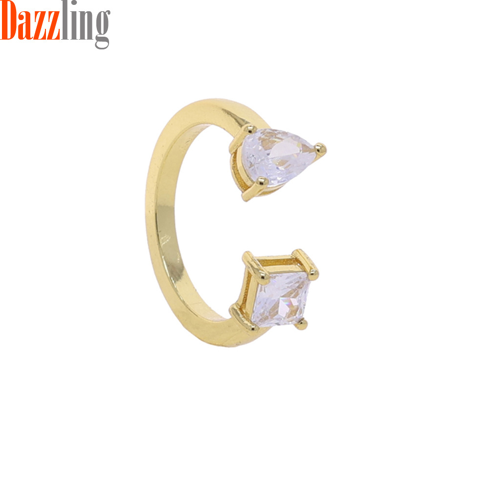Anello da donna alla moda con design aperto, zirconi e diamanti incastonati, bracciale rettangolare a goccia, accessorio di gioielleria_voghion.com