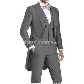 亚马逊男士西装燕尾服 3件套正式西装舞会燕尾服婚礼伴郎婚礼西服