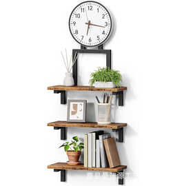 跨境创意木质浴室储物架厨房客厅壁挂式隔板墙上悬浮木质置物架