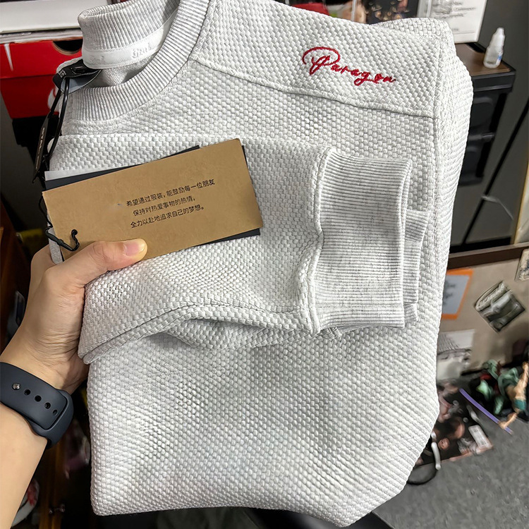 Gtal American Honeycomb Red Label Embroidered Sweatshirt Men's Autumn and Winter Waffle Right Shoulder Long-Sleeved T-Shirt with Bottoming Shirt