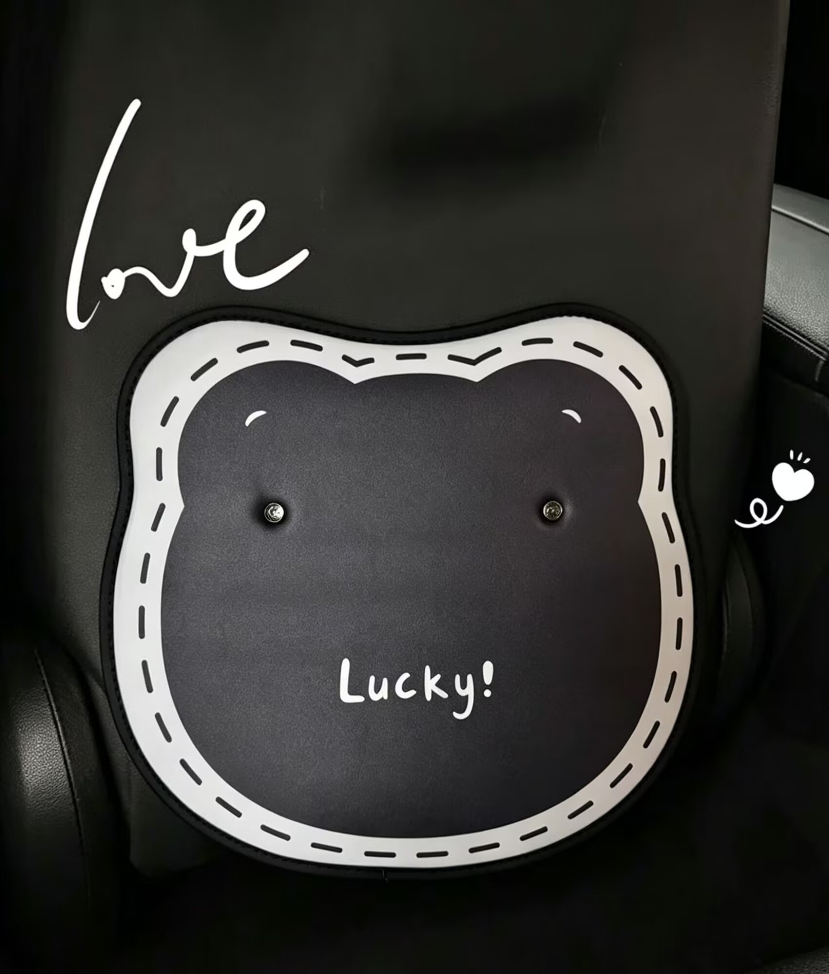 Ins-Style Black and White Dotted Line Bear Head Car Anti-Kick Mat, Bear Seat Back Protector, Scratch-Resistant and Dirt-Resistant Car Mat
