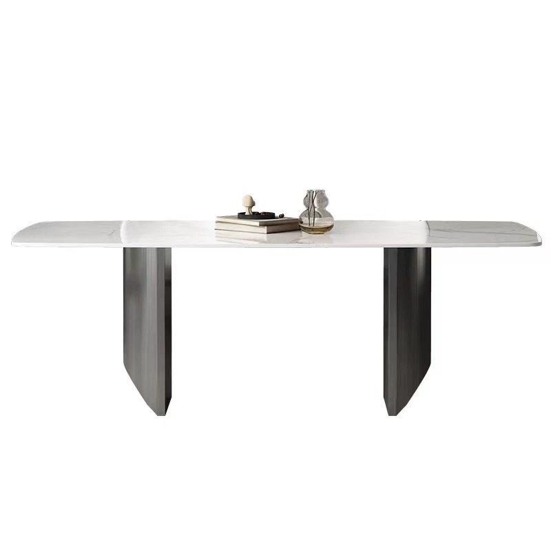 Estilo italiano Luz de lujo Pandora roca placa mesa de comedor moderno simple rectangular hogar pequeño apartamento de acero inoxidable minimalista mesa de comedor