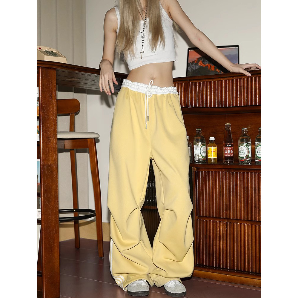 American-style Three-bar Drawstring Casual Sports Pants Women's Trendy New Loose Straight-leg Trailing Sports All-match Trousers