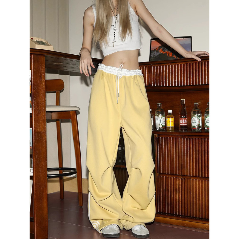 American-style Three-bar Drawstring Casual Sports Pants Women's Trendy New Loose Straight-leg Trailing Sports All-match Trousers