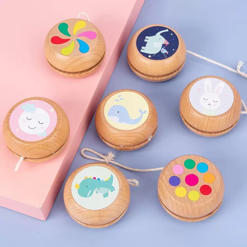 Children's Wooden Cartoon Lion, Crocodile, Hedgehog Yo-Yo Educational Interactive Birthday Gift Kindergarten Early Education Toy