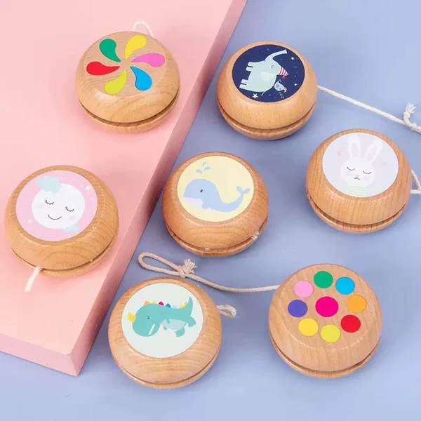 Children's Wooden Cartoon Lion, Crocodile, Hedgehog Yo-Yo Educational Interactive Birthday Gift Kindergarten Early Education Toy