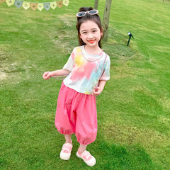 Girls' Tie-Dye Short Sleeve Set 2024 New Children's Summer Fashion Casual Two-Piece Set for Little Girls and Babies