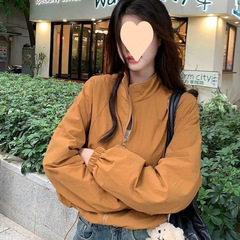 立领晒外套女2025夏季新款宽松抽绳短款休闲开衫拉链夹克上衣
