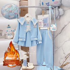 女童套裝秋冬裝2024新款韓版兒童棒球服外套百褶裙子長褲兩件套潮