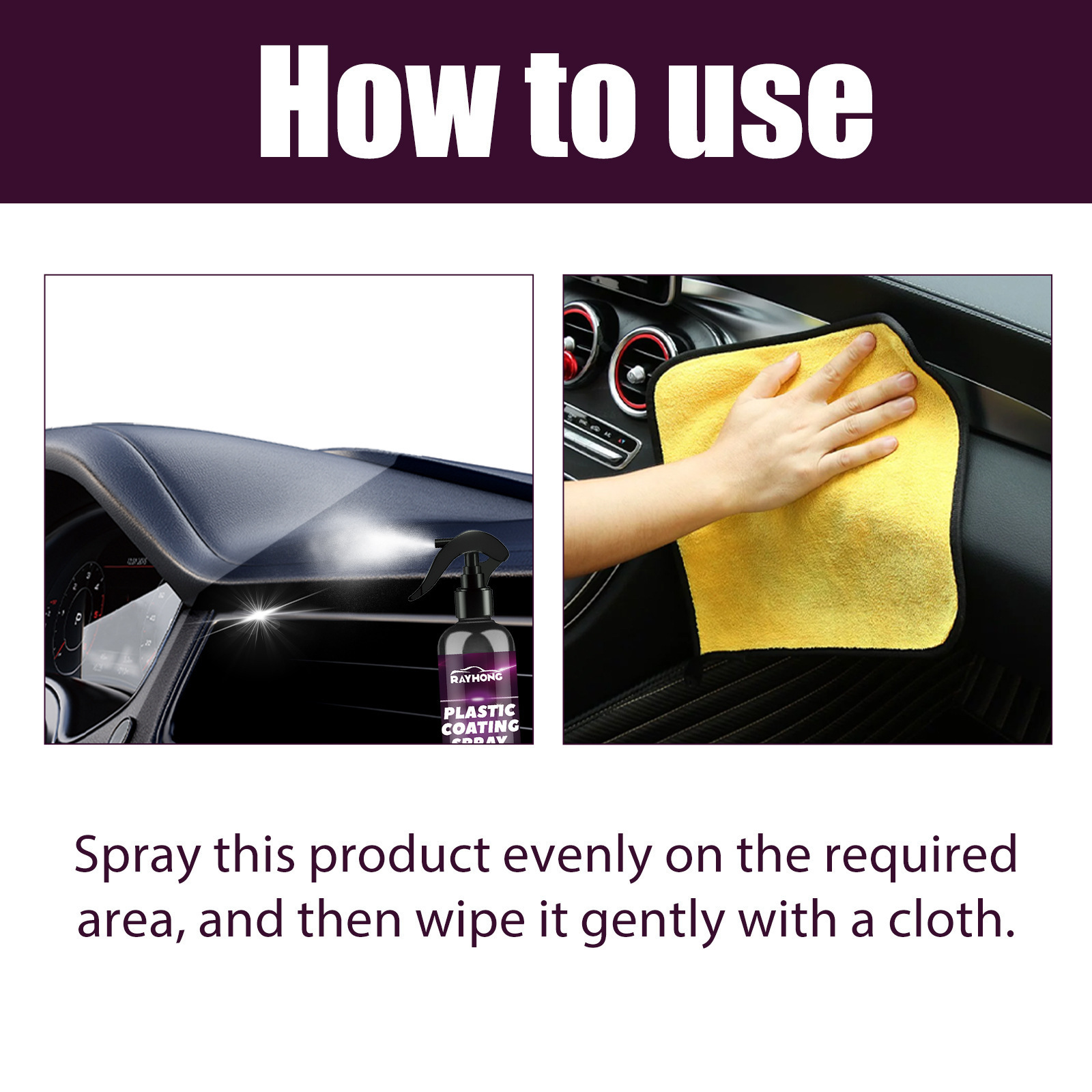 Rayhong Car Plastic Spray Car Interior Seat Dashboard Cleaning and Refurbishment Cleaner