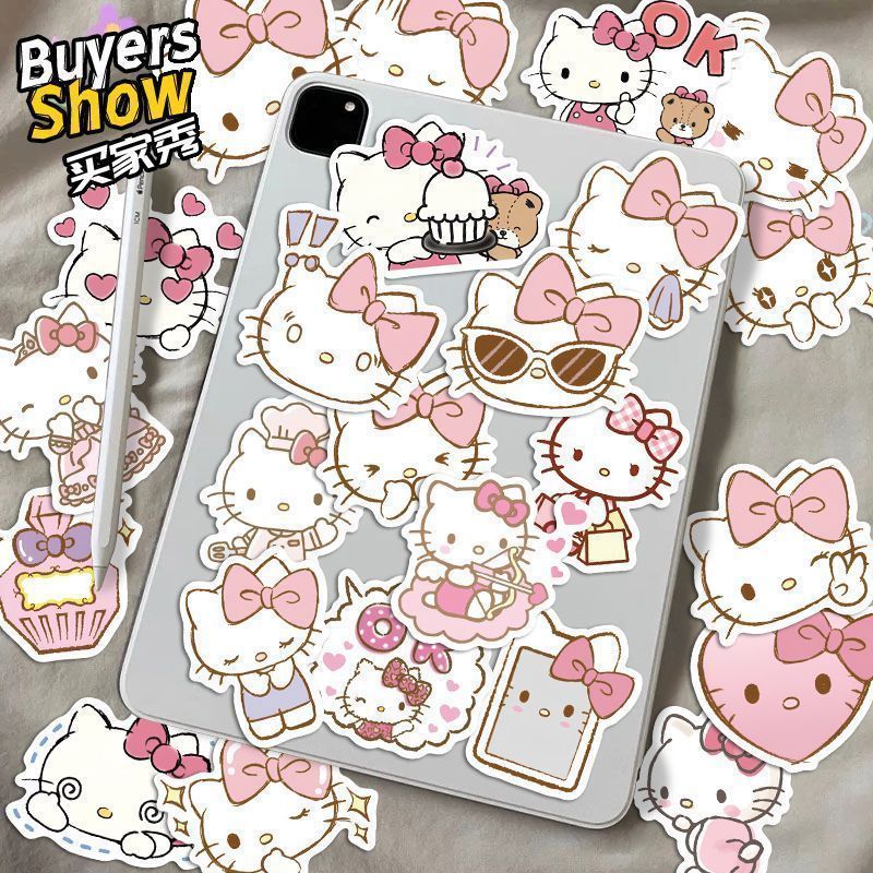100张粉色Hello Kitty贴纸凯蒂猫KT猫可爱手账手机壳水杯防水贴画|undefined