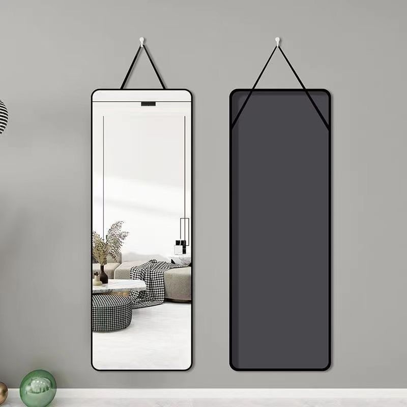 Espejo de cuerpo entero para colgar en la pared Espejo para colgar en la pared con cuerda Espejo para colgar en la pared para vestirse Espejo para colgar en la pared de doble uso sin perforación