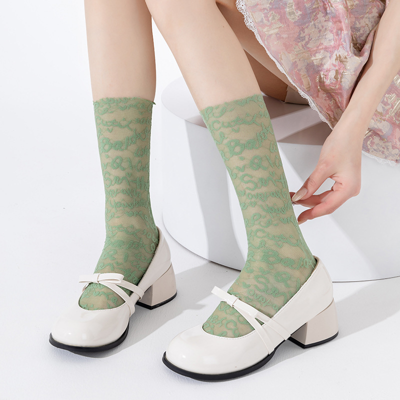 Calcetines de pila de encaje fino de primavera y verano Calcetines blancos huecos de estilo ballet japonés con calcetines de tubo de malla Mary Jane