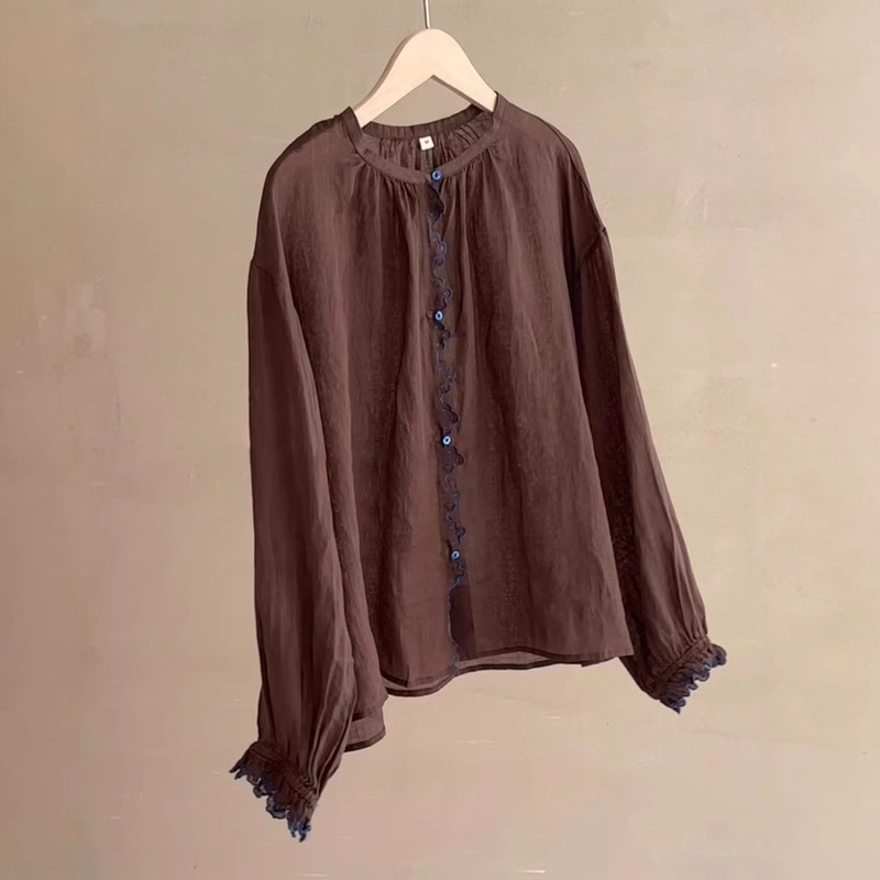 2026 Early Spring New Korean Style Loose-Fitting Slimming Fashionable Long-Sleeved Brown Shirt Design Top for Women 2026 Early Spring New Korean Style Loose-Fitting Slimming Fashionable Long-Sleeved Brown Shirt Design Top for Women