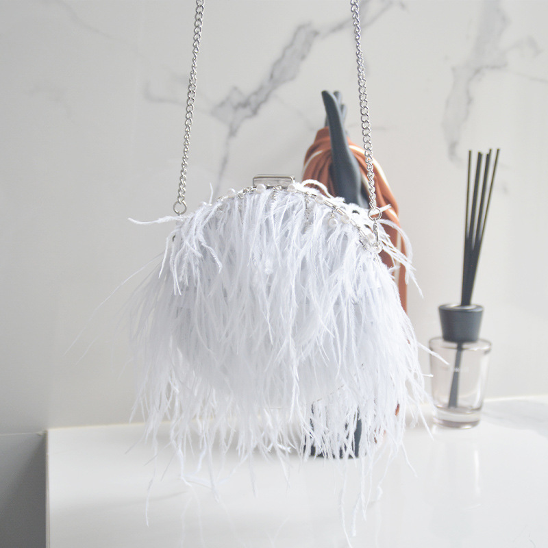 Damen Abendtasche Mit Straußenfedern Und Perlen Elegant_voghion.com