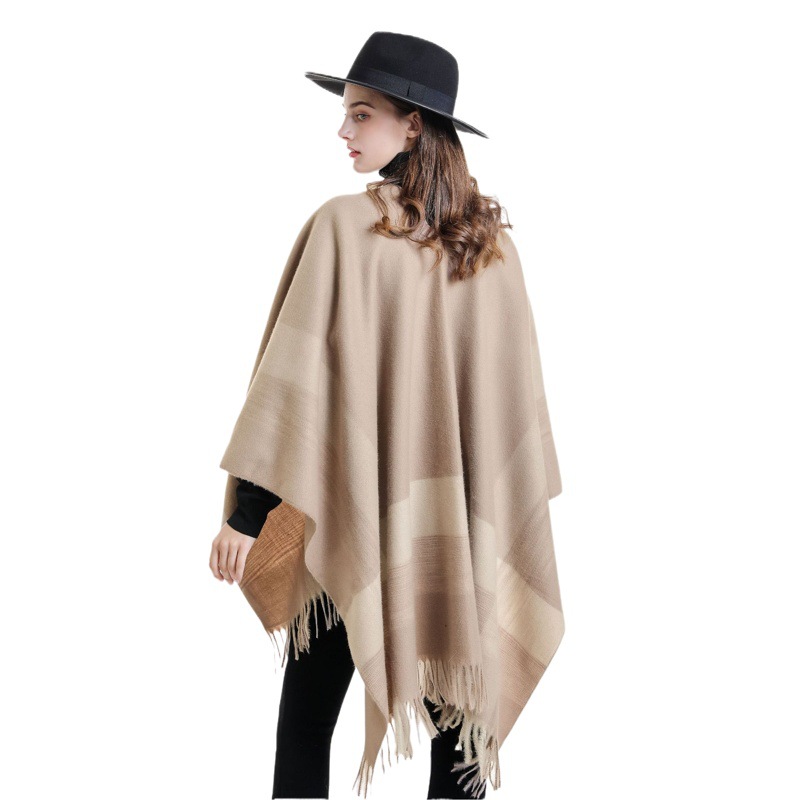 Chal de moda para mujer para otoño e invierno, chal cálido estilo coreano, capa exterior, chal a rayas con bloques de color, nuevo modelo 2024.