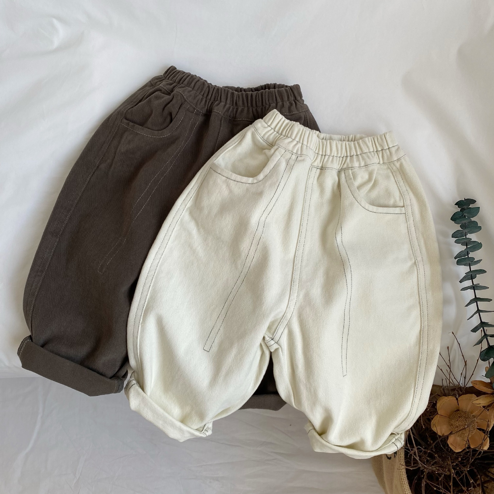 Gl-Kids Korean Version Autumn New Children's Color-Blocked Washed Cotton Cargo Pants Unisex Loose Versatile Long Pants