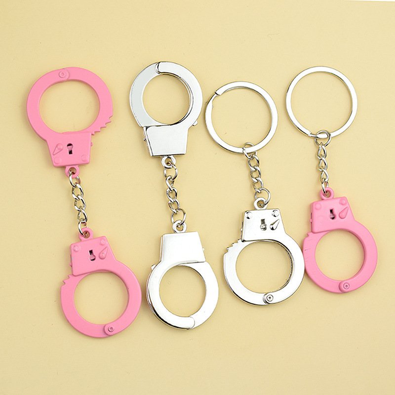 Creative Stylish Mini Artificial Handcuffs Keychain Metal Handcuffs Keychain Pendant Small Gift Laser Logo