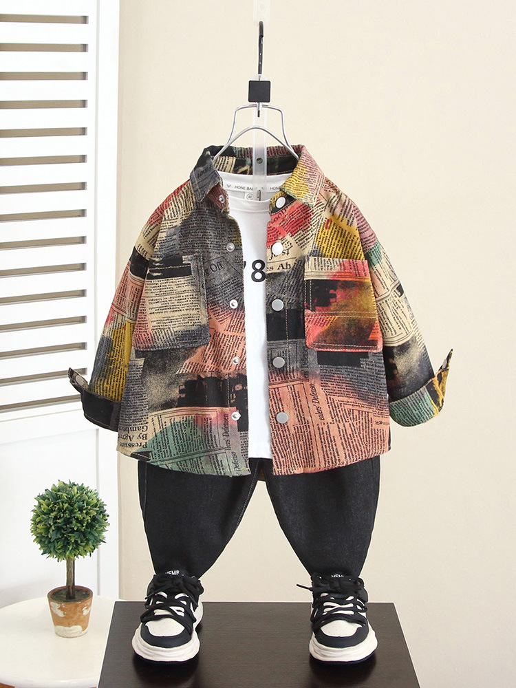 5957 ropa de otoño para niños camisa de calle frita 2024 primavera y otoño nuevo estilo bebé estilo occidental camisa coreana chaqueta de otoño para niños