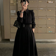 韩国2024早春季新品时尚法式设计感重工风衣式衬衫气质连衣裙女
