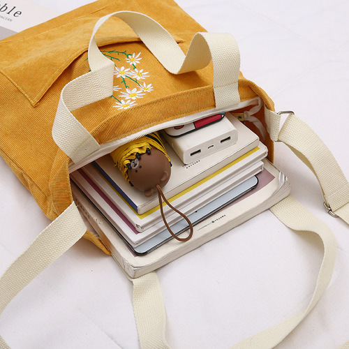 Corduroy shoulder crossbody portable canvas bag Daisy backpack shopping bag student school bag Korean version internet celebrity fresh