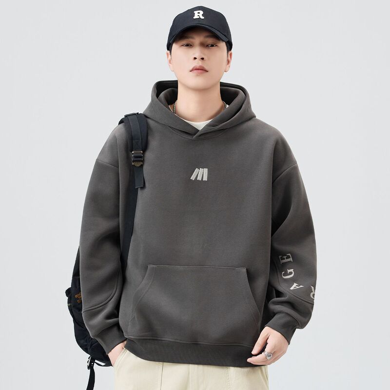 Shanggu Men's Clothing American Retro Embroidered Letter Heavyweight Hooded Sweatshirt Loose Casual Versatile Pullover Sweatshirt Shanggu Men's Clothing American Retro Embroidered Letter Heavyweight Hooded Sweatshirt Loose Casual Versatile Pullover Sweatshirt