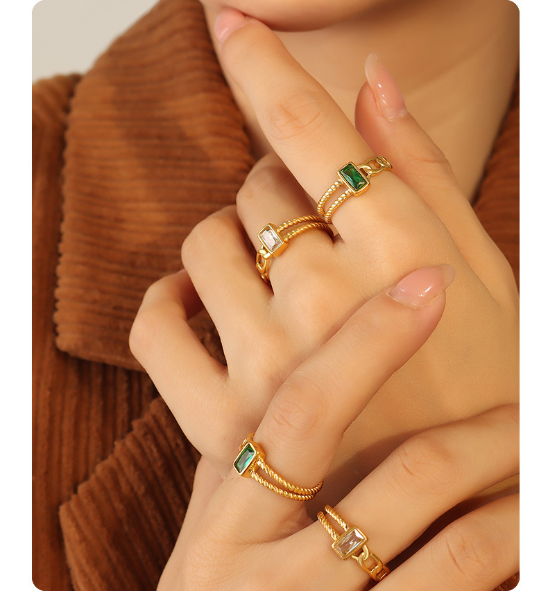 French Style Square Titanium Steel Plating Inlay Zircon Rings 1 Piece