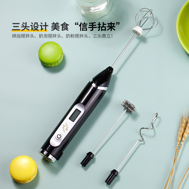 LCD USB 인터페이스 베이킹 주방 전기 계란 비터 거품기 휘핑 크림 커피 우유 교반기