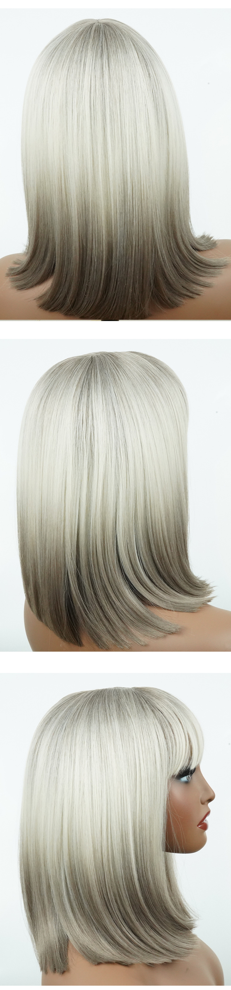 Parrucca bob grigia sfumata di seta ad alta temperatura all'ingrosso all'ingrosso in fabbrica, parrucca di capelli corti lisci, parrucca piena di frangia, parrucche bob_voghion.com