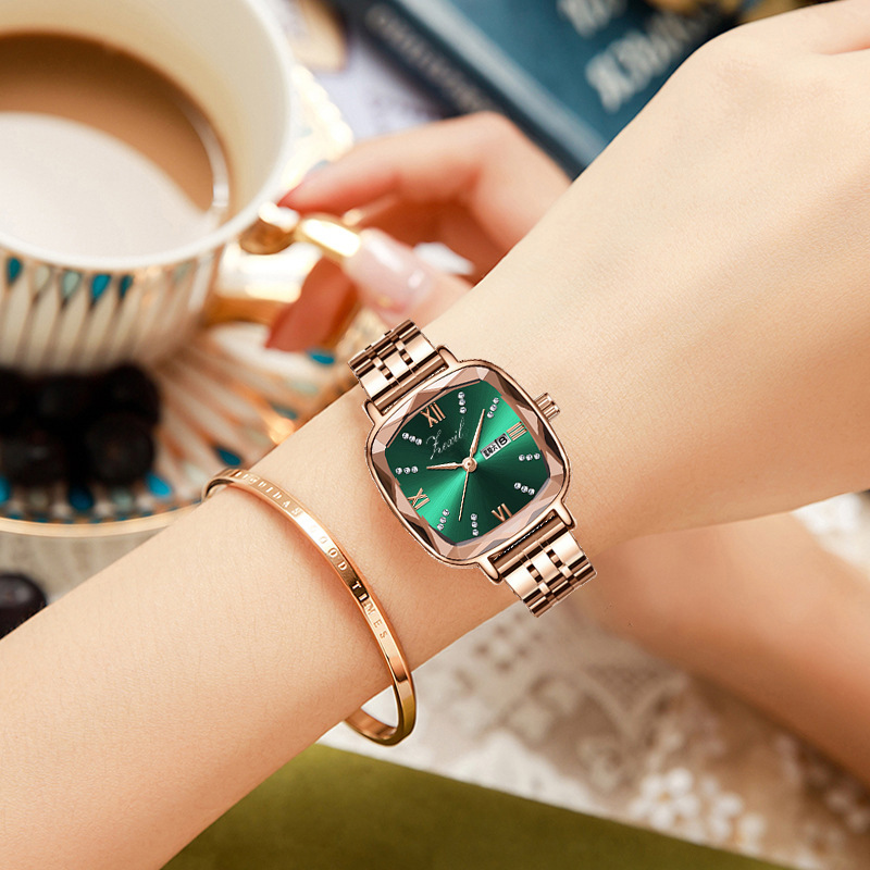 INS Light Luxury pequeño reloj verde nicho de mujer reloj de mujer de moda semanal de cuarzo impermeable reloj de mujer