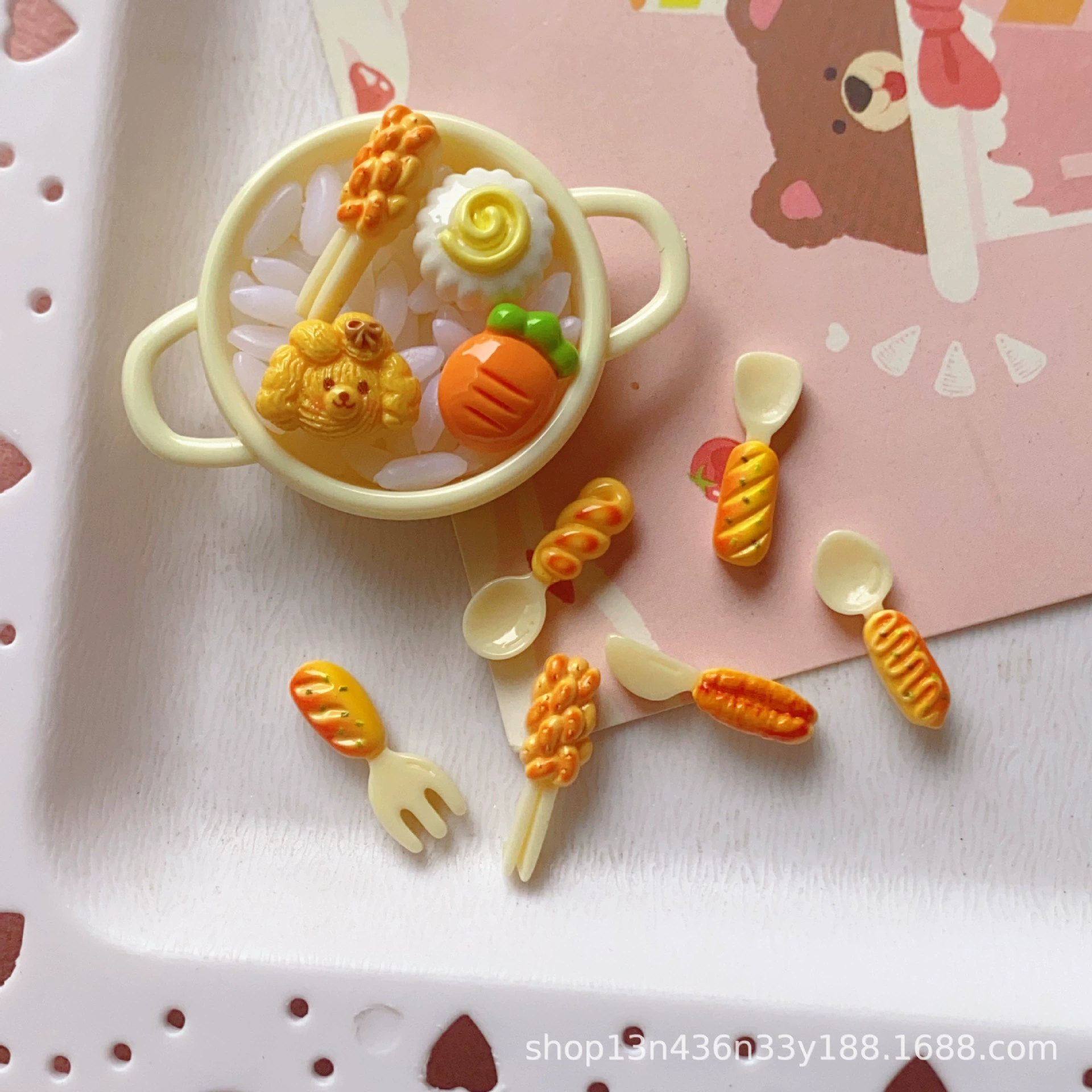 Mini Bread Tableware Charms, Cute Fork Spoon Chopstick DIY Phone Case Accessories, Random Style
