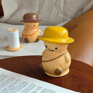 Factory Personalized Ceramic Toothpick Holder 2025 New Cartoon Peanut Storage Jar Toothpick Holder High-Value Cotton Swab Jar