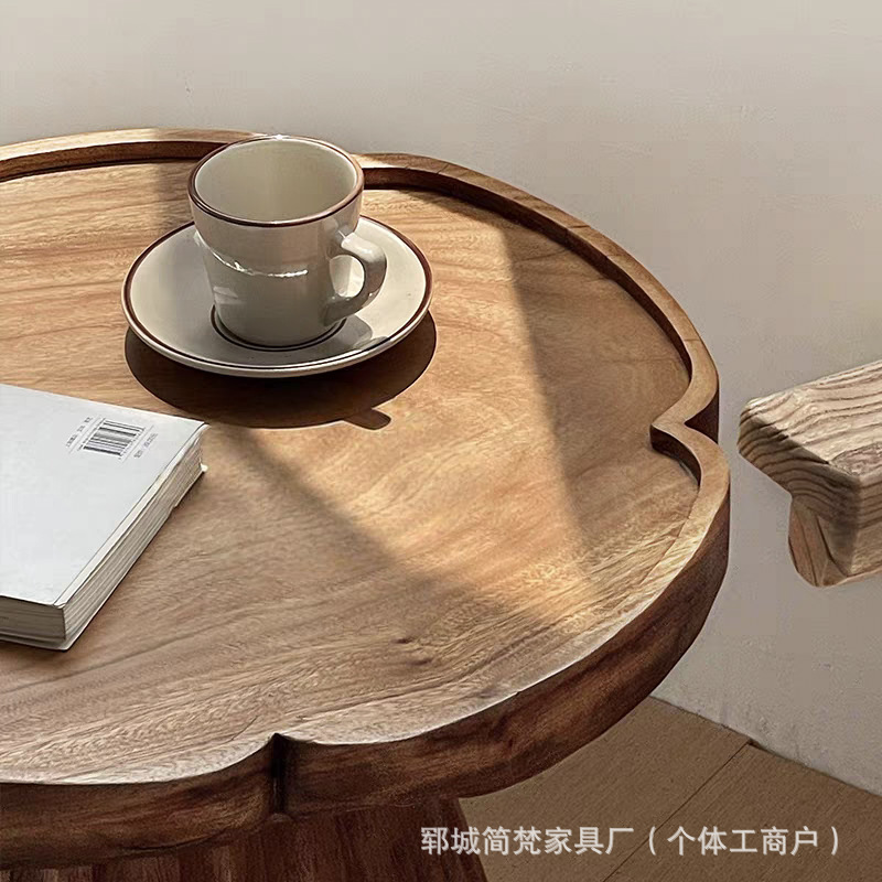 诧寂风老榆木花朵茶几沙发边角几实木树桩云朵奶茶桌民宿餐厅装饰|undefined